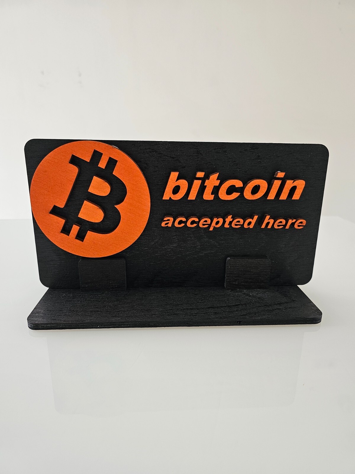 BTC Accepted Here Sign – 3D Premium Wooden Crypto Business Display