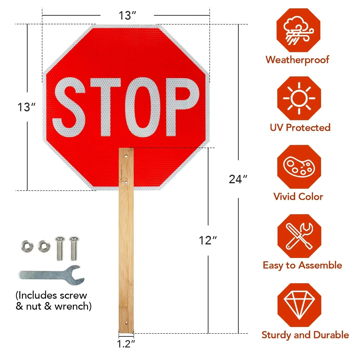 Stop Slow Sign with 13 x 13, Red – 2 Pack- 13&Prime; x Bamboo Handle