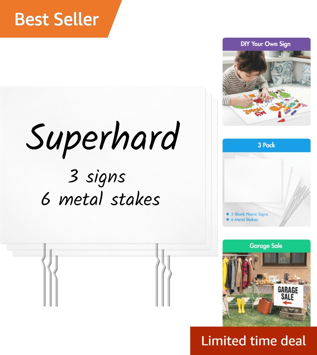 Versatile 3-Pack Blank Yard Signs with Easy Setup and Metal Stakes – Outdoor Use