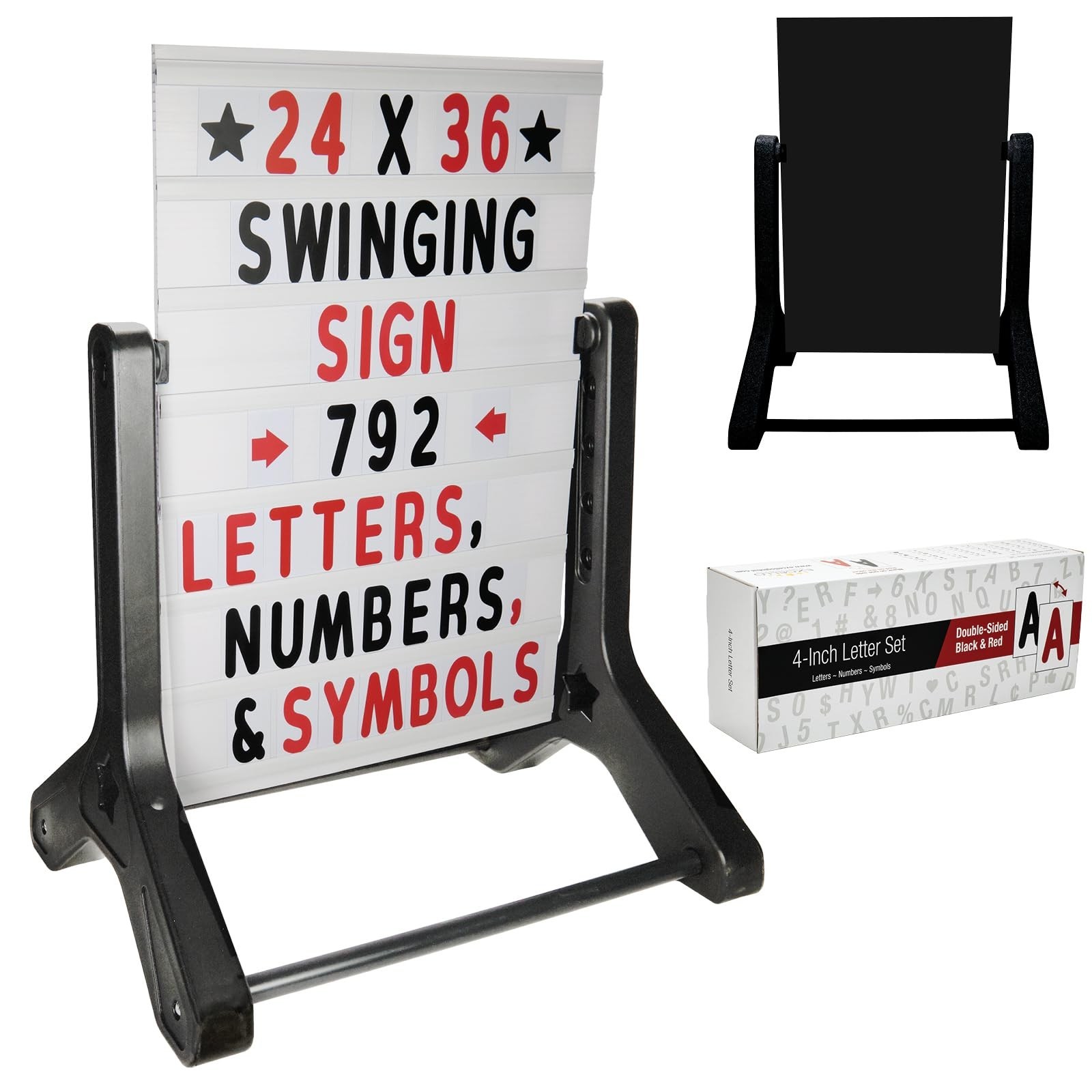 Swinging Changeable Message Sidewalk Sign: 24&Prime; x 36&Prime; Sign with 792 Pre-Cut Do…