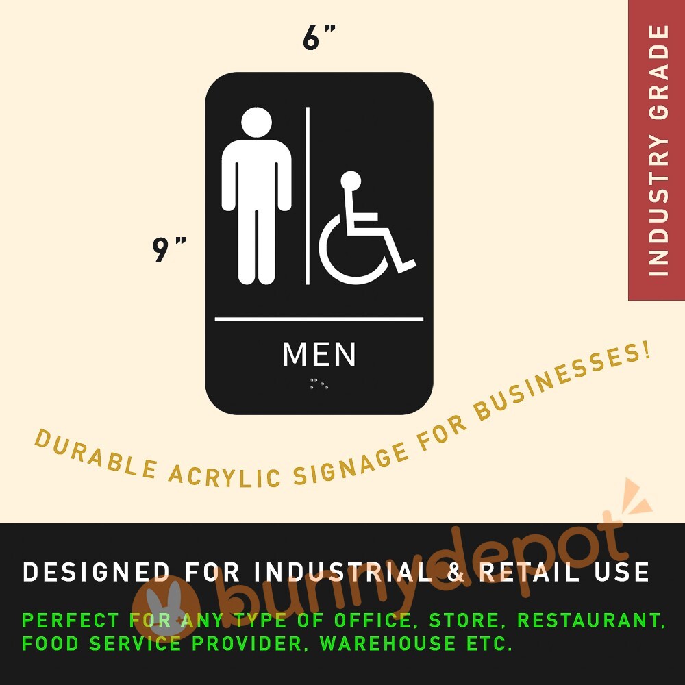 Men + Women Restroom Sign ADA Braille Self Adhesive with 3M Tape 9&Prime; x 6&Prime;