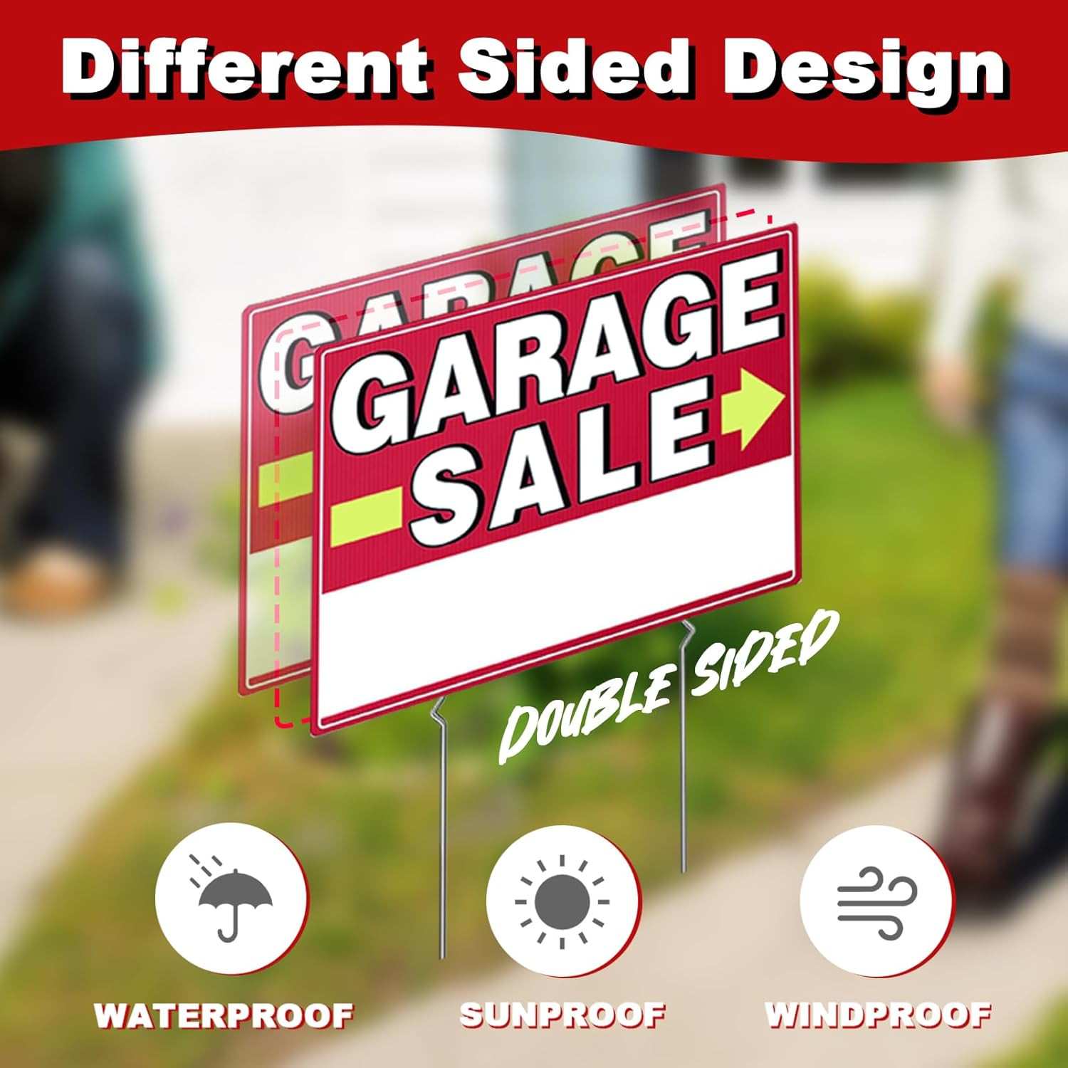 Garage Sale Signs, 17&Prime; X 13&Prime;, 6 Pcs Double Side Garage Sale Sign with Stakes Lar