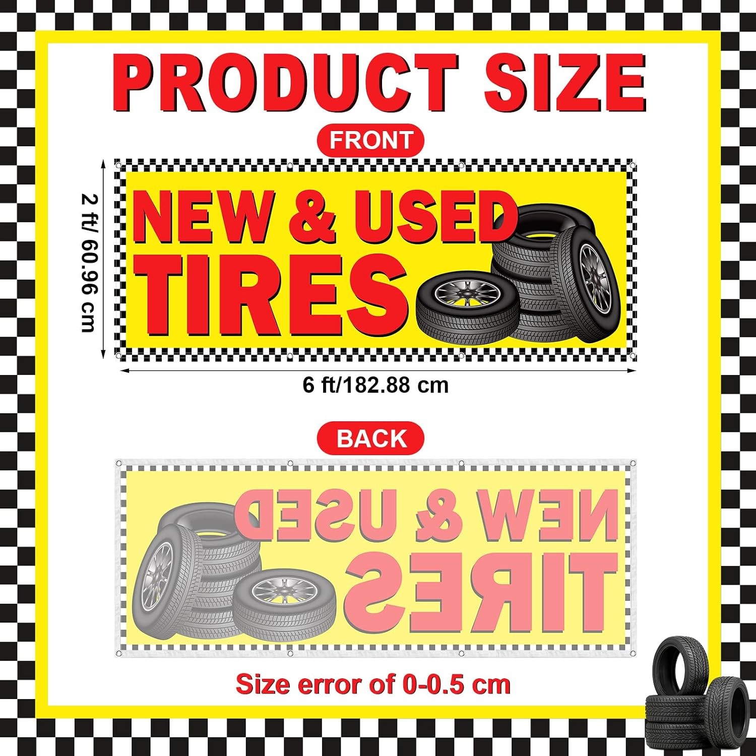 New and Used 6 ft Polyester Tires Banner Sign with Grommets Reusable Store