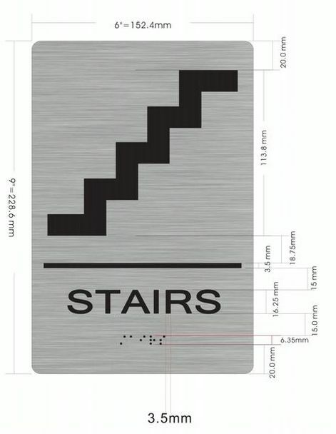 STAIRS SIGN With Braille and Raised Letters (Aluminum, Silver, size 6×9)
