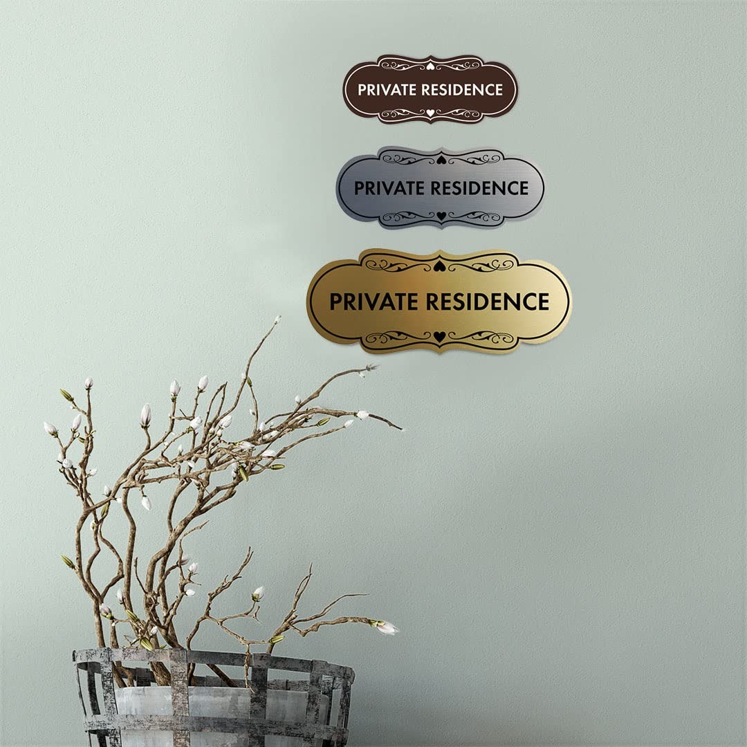 1 Pack Designer Private Residence Sign Black/Silver Medium Wall Door Sign