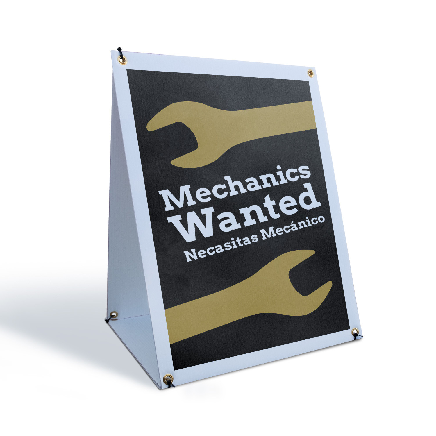 Mechanics Wanted English Spanish A-Frame Sidewalk Sign Bilingual Job Sign Up
