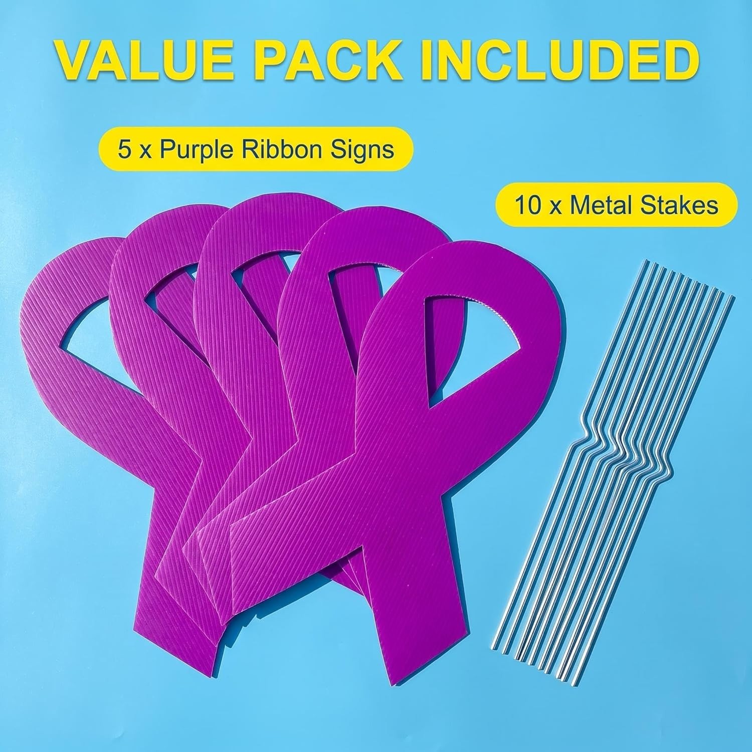 5pcs Large Ribbon Awareness Yard Signs with Metal Stakes 14&Prime; Ribbon Health