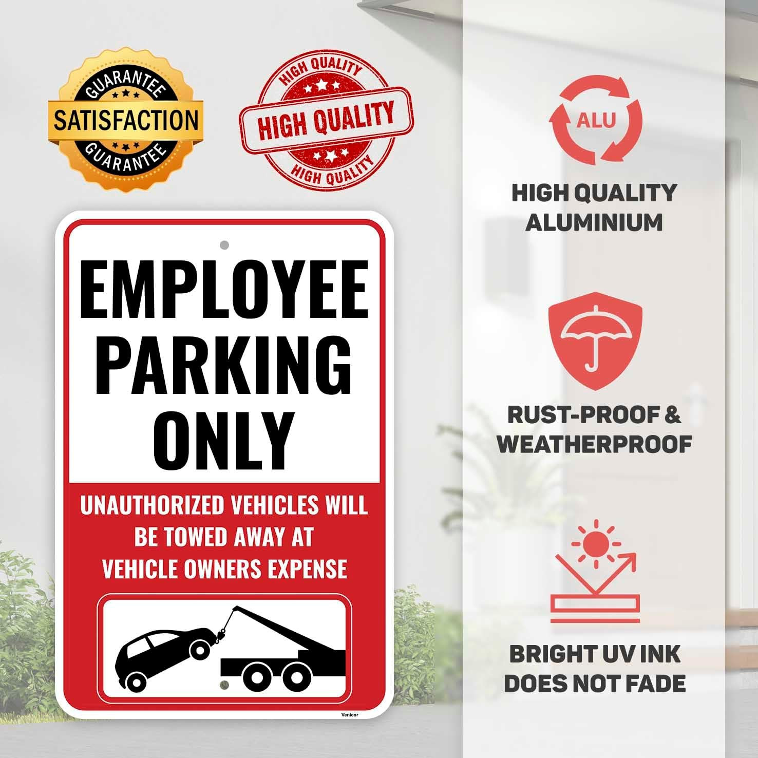 2PC Employee Parking Sign, 18 X 12 Inches – Aluminum – Staff Parking Only Sign
