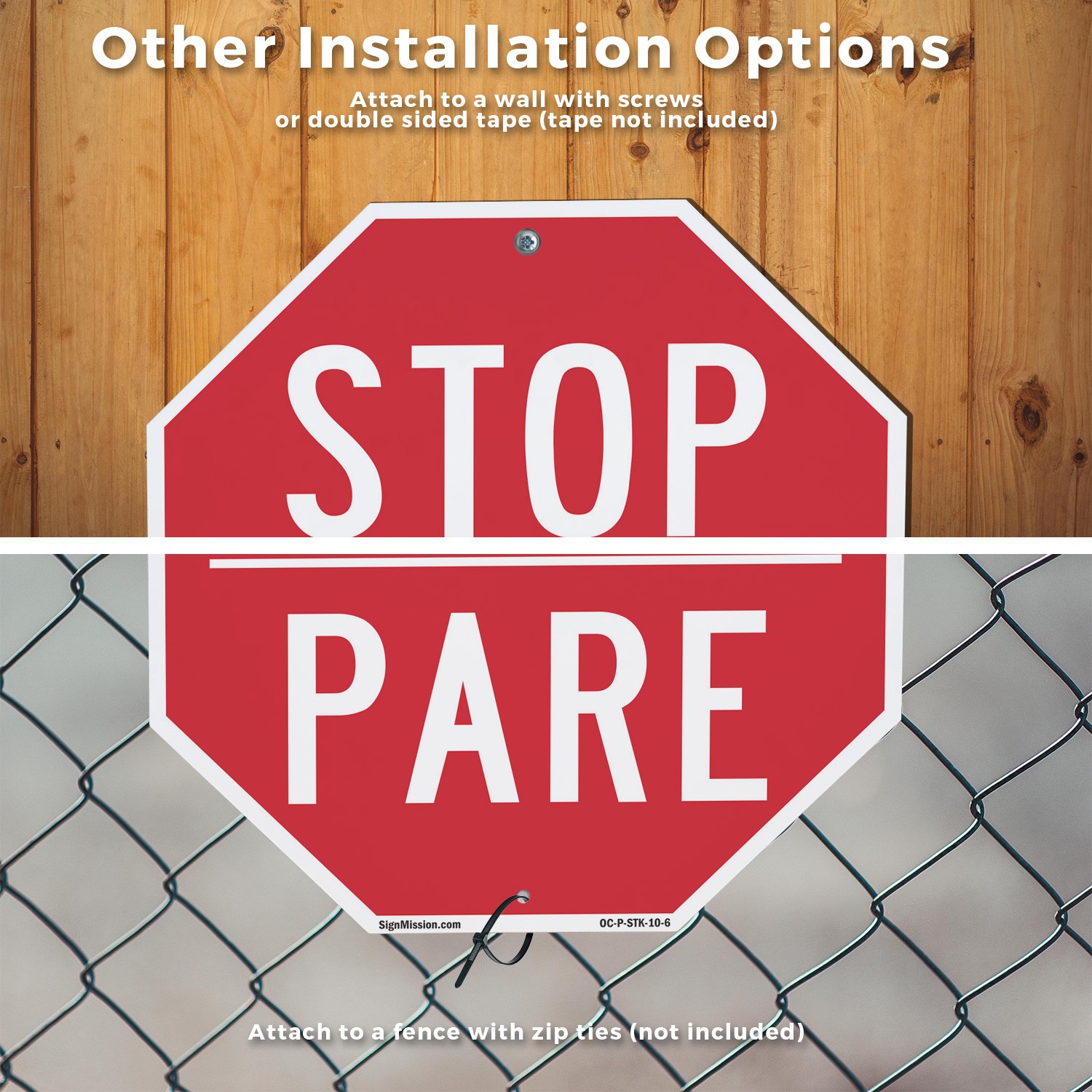 Stop Pare Octagon Sign With Stake Weather Resistant UV Protected Made in the USA