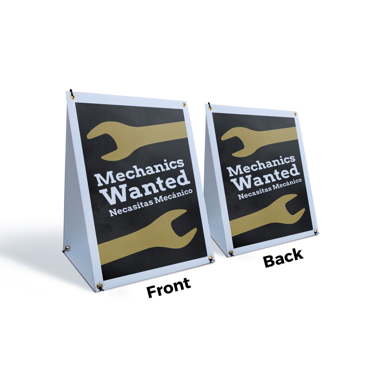 Mechanics Wanted English Spanish A-Frame Sidewalk Sign Bilingual Job Sign Up