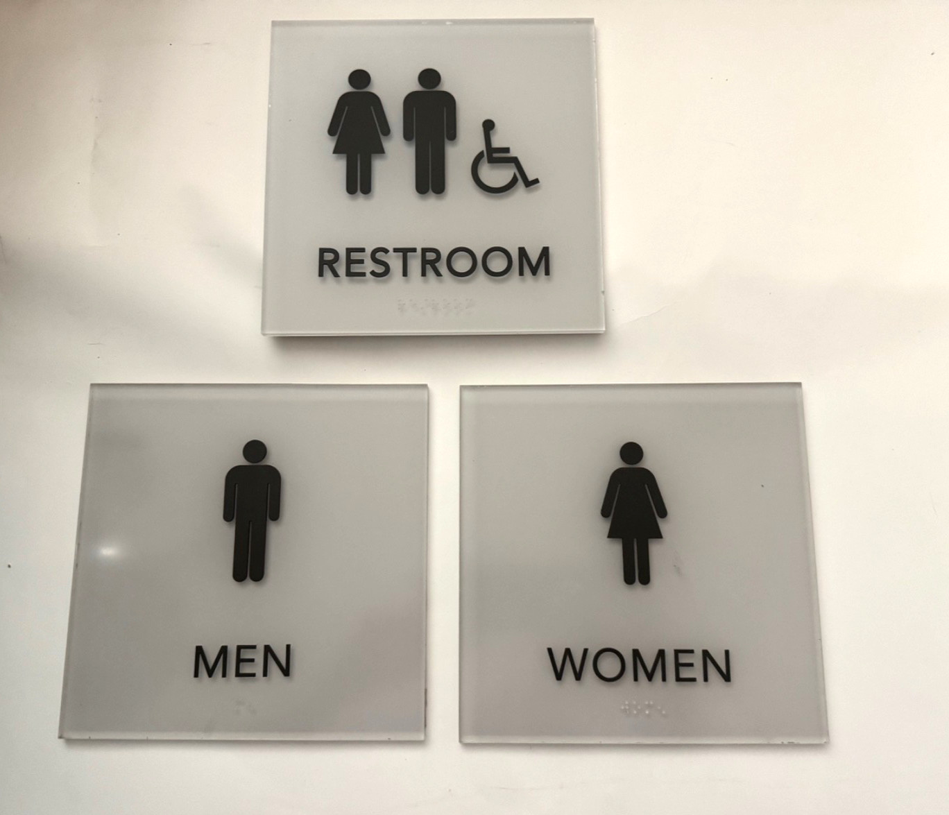 ADA restroom signs Men&rsquo;s, Women&rsquo;s, Unisex Handicap Used Acrylic Braille/3D Text