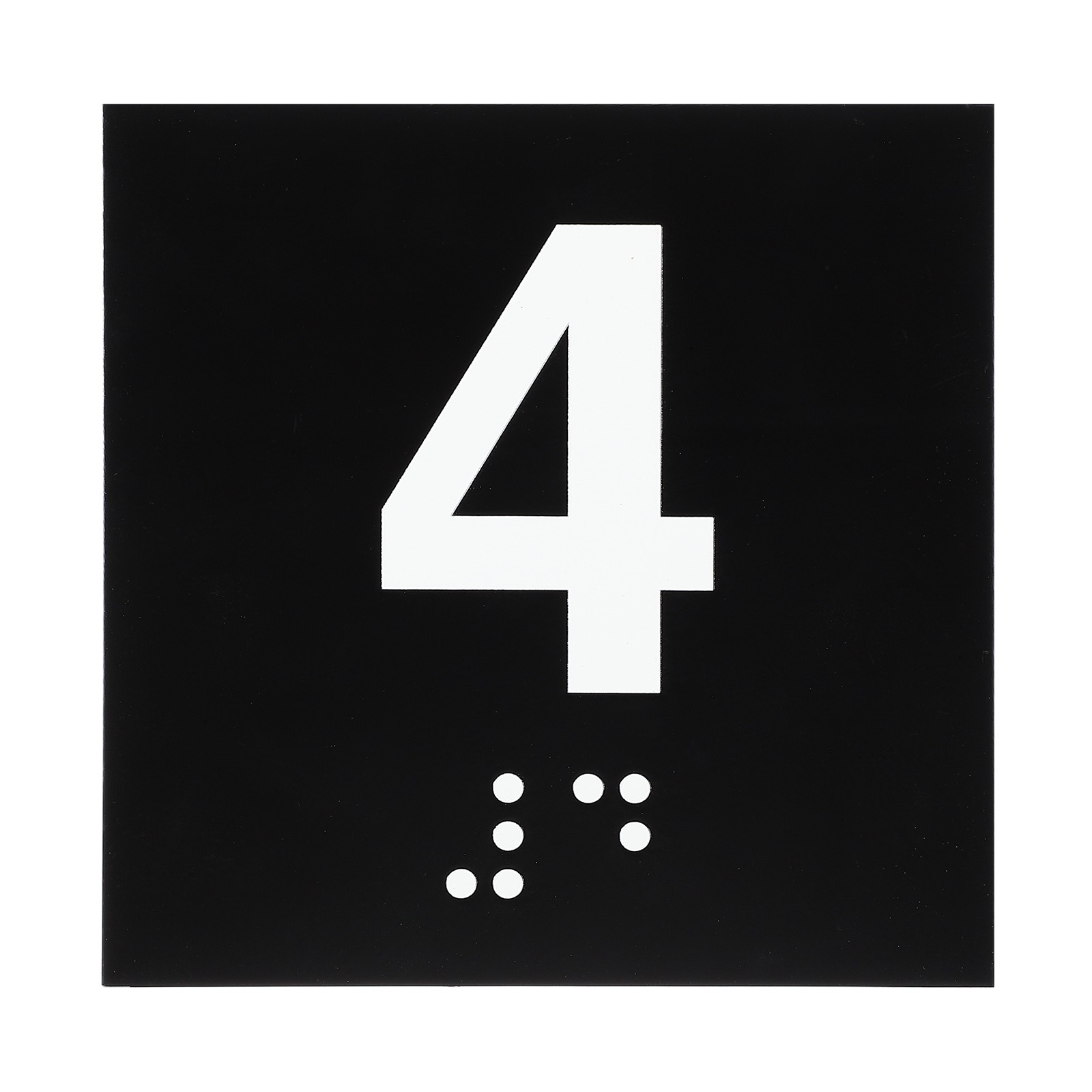 Exam Room Number Sign, 8&Prime; x 8&Prime; Number 4 Sign with Braille, White on Black