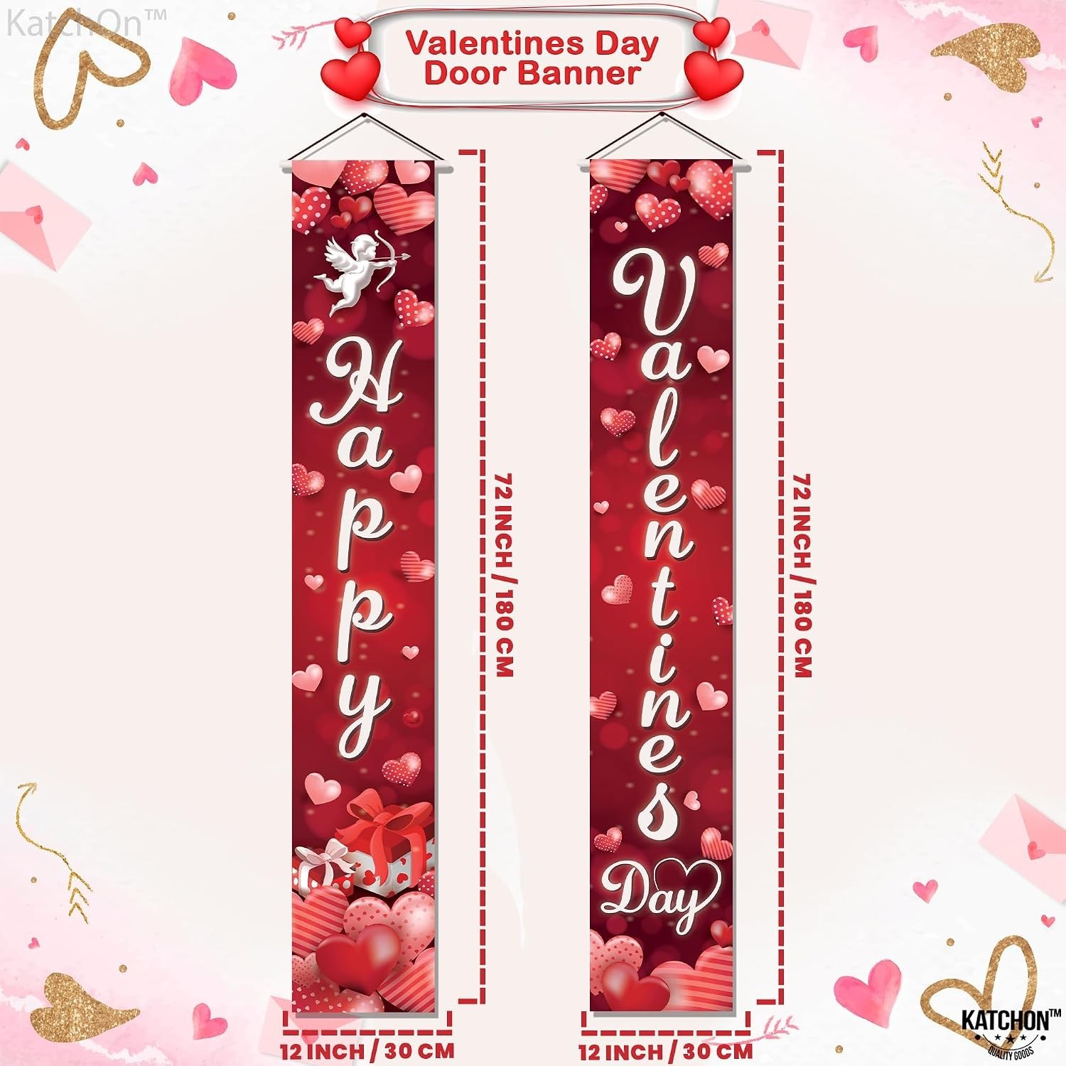 Happy Valentines Day Door Banner XtraLarge 72×12 Inch Red Oxford Fabric Outdoor