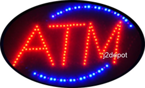 US Seller Animated ATM Led Sign neon lighted. Video inside. 21&Prime;x13-1/2&Prime;
