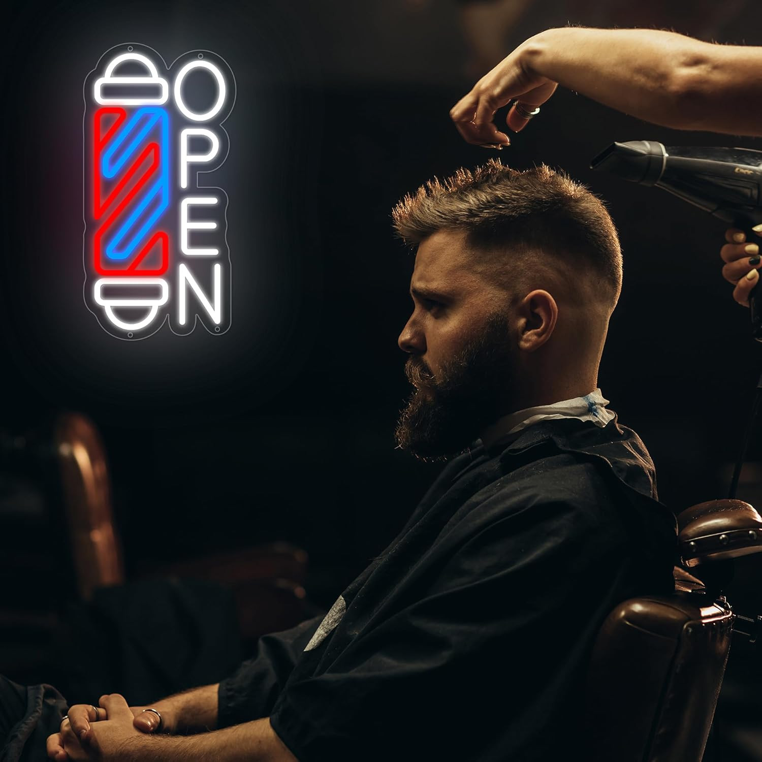 Neon Barber Open Sign for Business LED Open Signs Barber Shop light with 10 L…