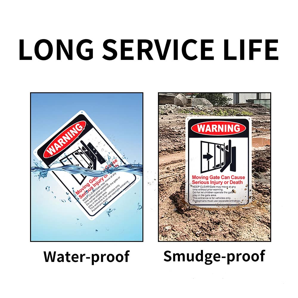 2-Pack Moving Gate Sign – Can Cause Serious Injury or Death, Aluminum Reflective