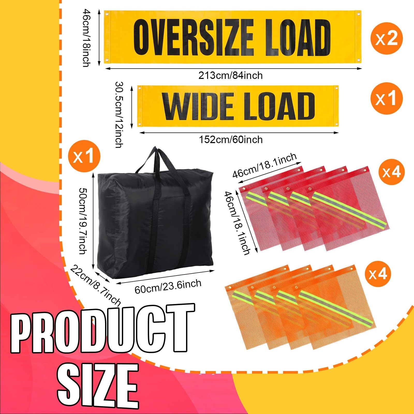12 Pcs Safety Flag Kit Includes 2 Oversized Load and 1 Wide Load Banner for T…