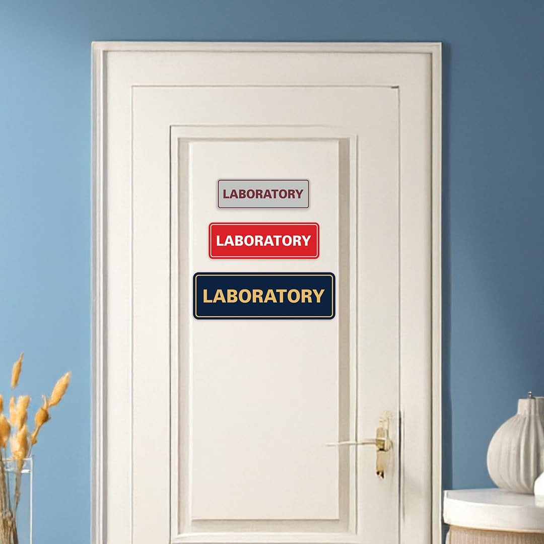 1 Pack Standard Laboratory Sign, Black/Silver, Medium, Door, Wall, Office