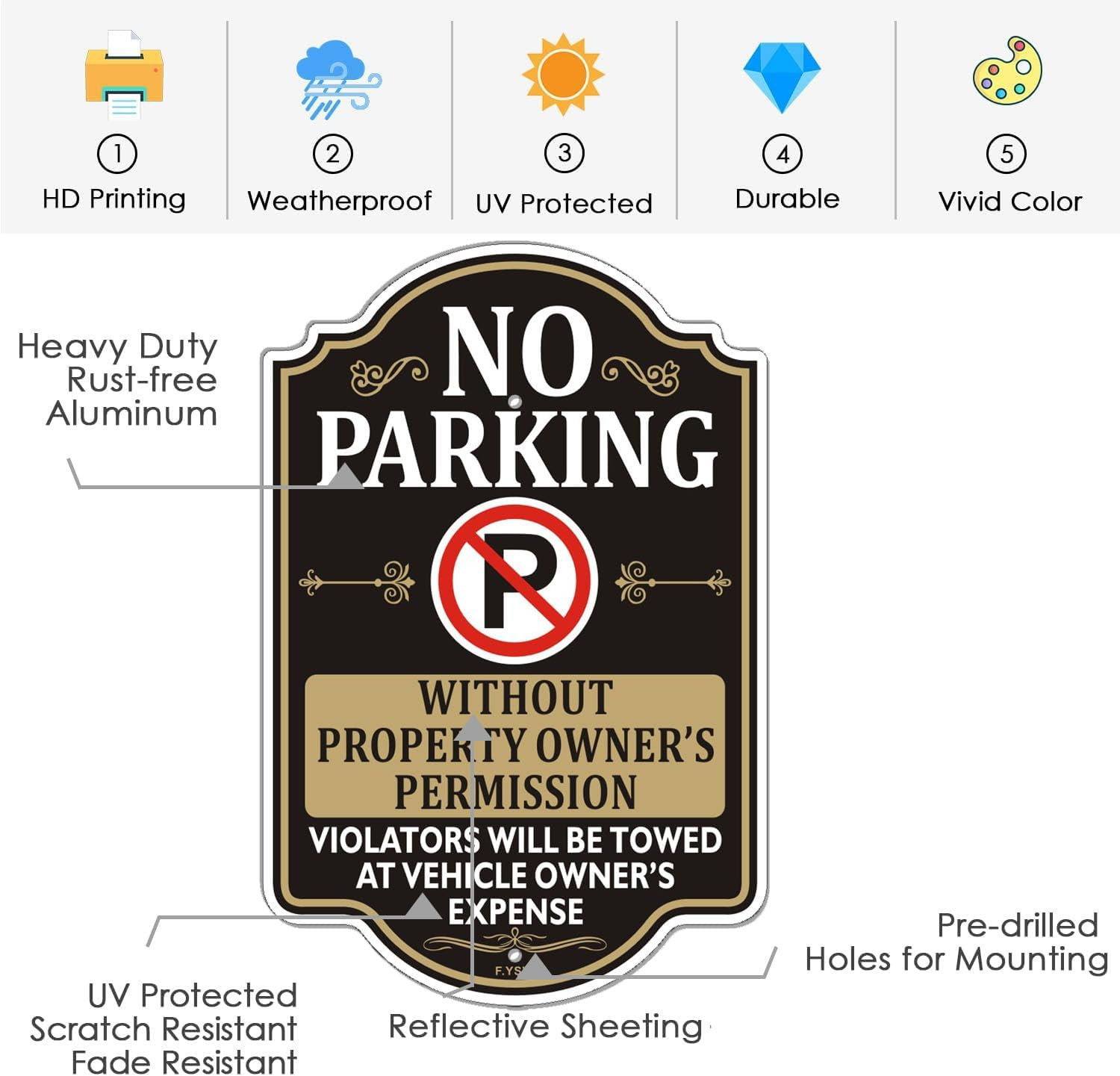 No Parking Without Permission Sign with Metal Stakes – 12&Prime; x 8