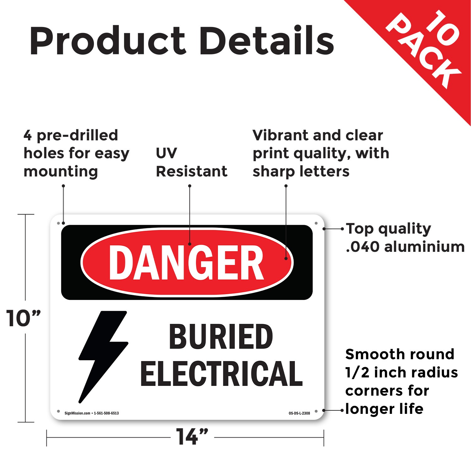 Buried Electrical OSHA Danger Sign Metal, Plastic, Or Decal – 5 or 10 Pack
