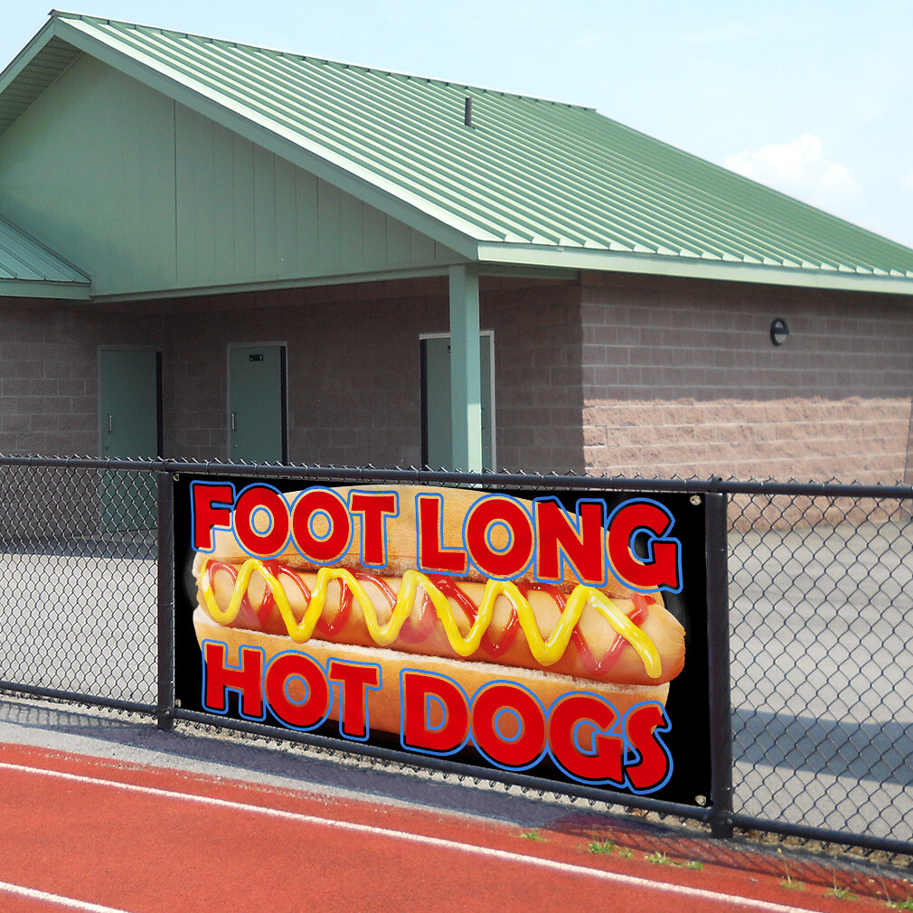Vinyl Banner Multiple Sizes Foot Long Hot Dogs Restaurant and Food Outdoor