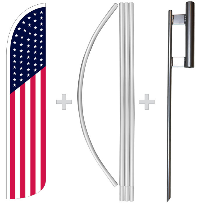 USA American 15&prime; Tall Windless Swooper Feather Banner Flag & Pole Kit