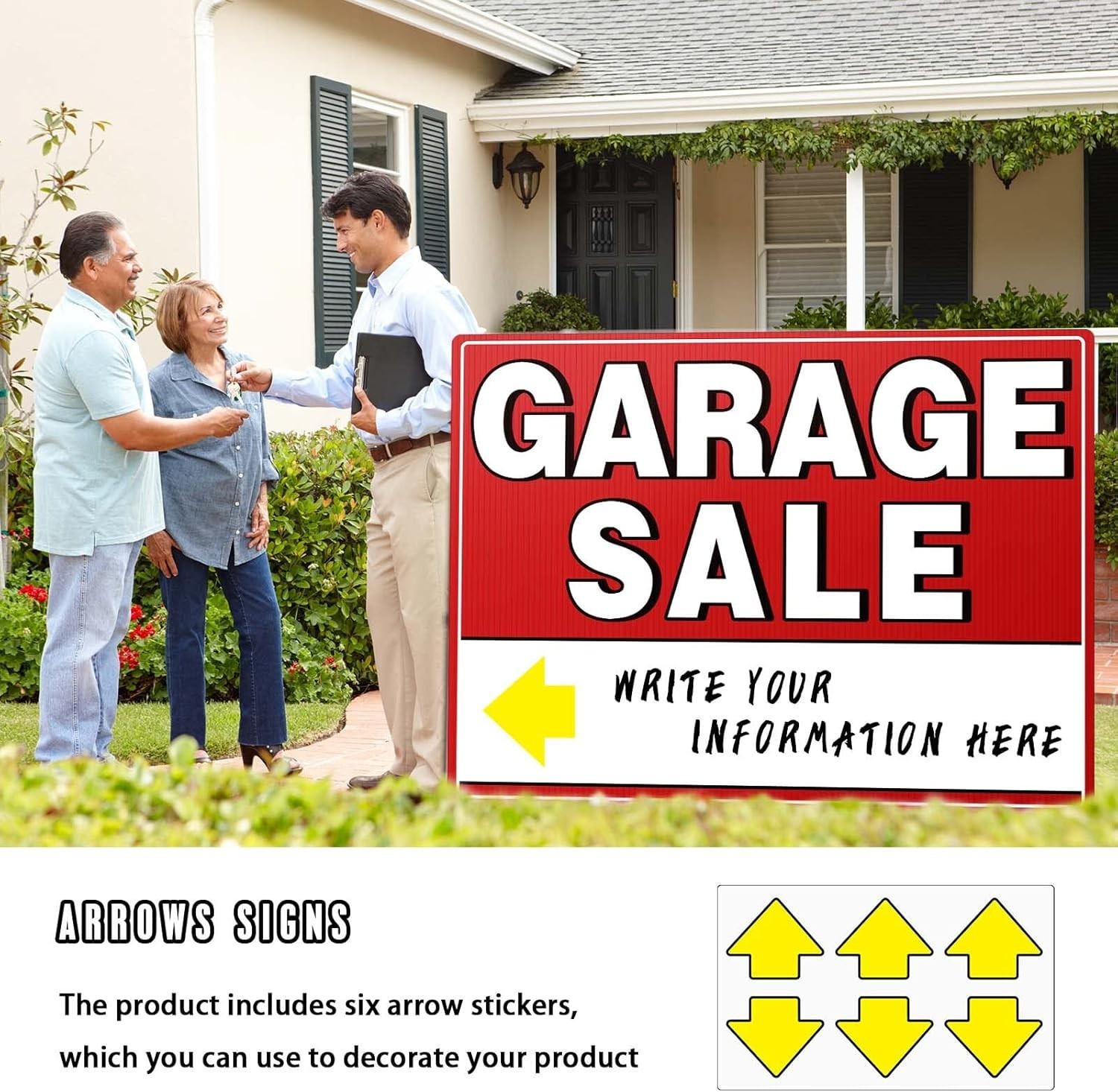 Garage Sale Signs with Stakes, 17&Prime; x 13&Prime; Double-Sided Yard Sale Sign with Arr…