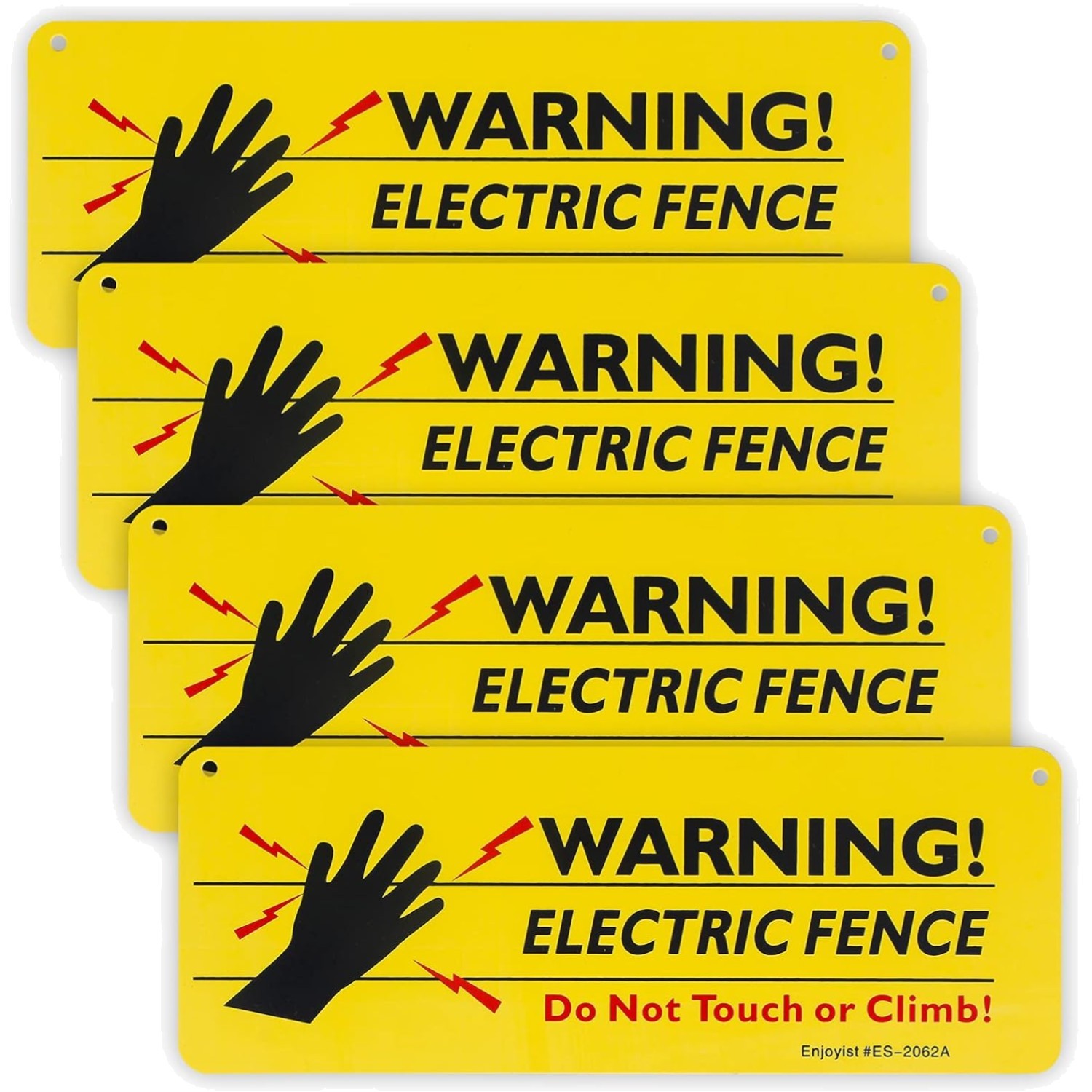Electric Fence Sign 4-Pack, 10&Prime;x 3.5&Prime; Plastic, Waterproof