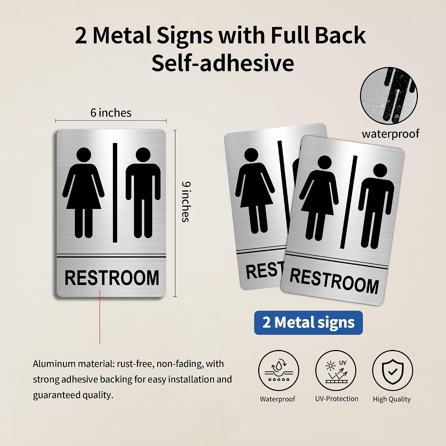 Easy Install Brushed Nickel Bathroom Signs