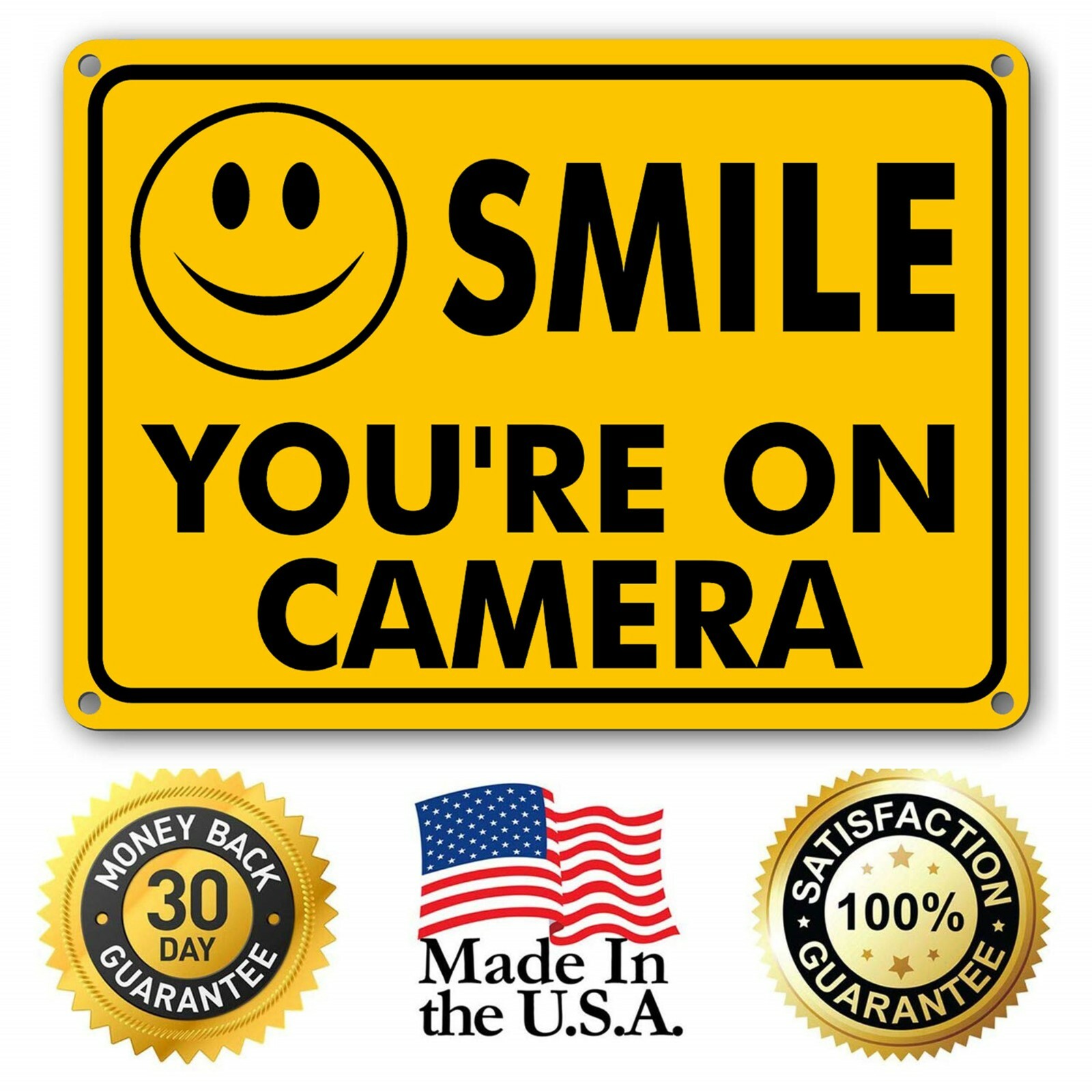 2 SMILE YOU&rsquo;RE ON CAMERA Yellow Business Security Sign CCTV Video Surveillance
