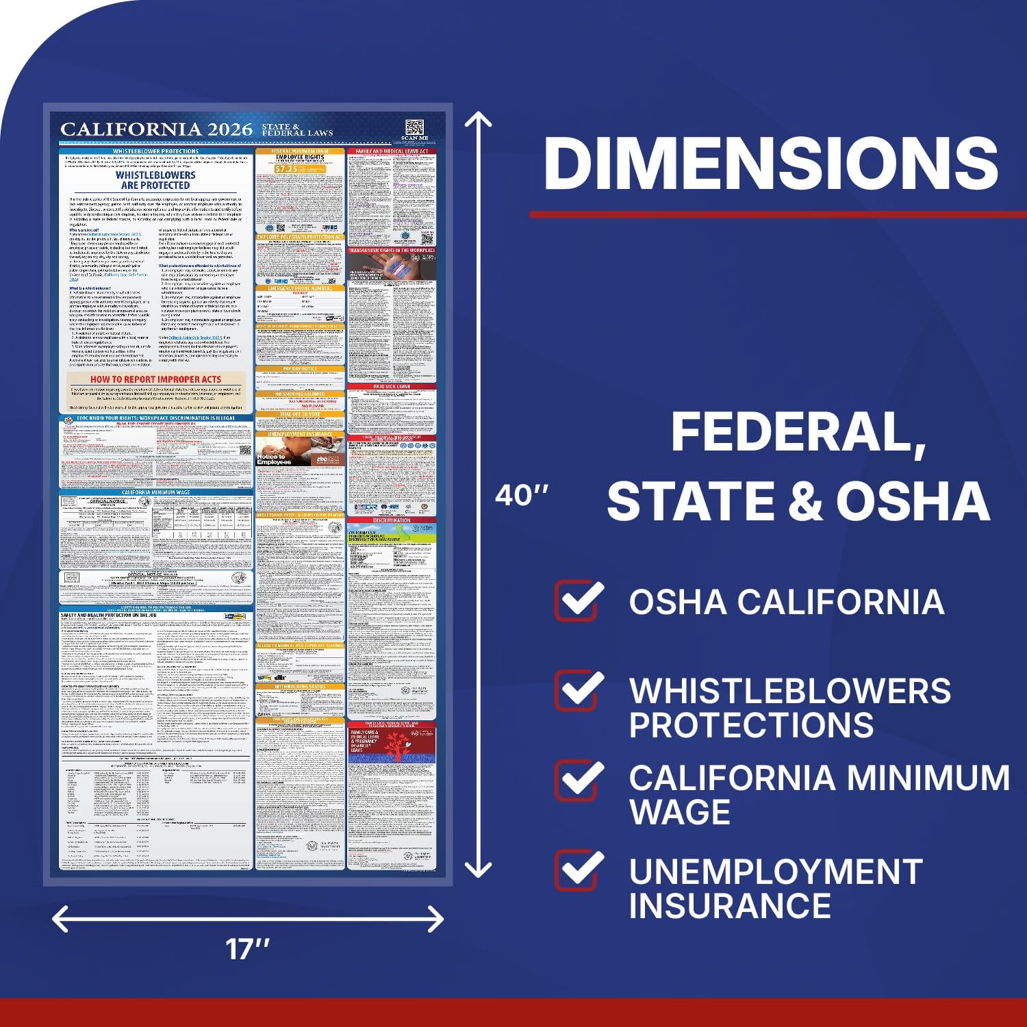 2026 California State & Federal Mandatory Labor Law Poster, OSHA Compliant (E…