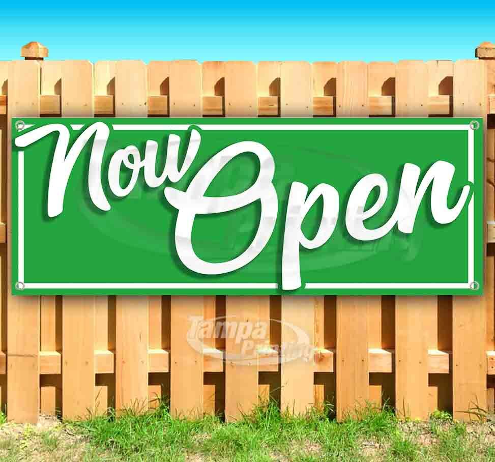 NOW OPEN GREEN WHITE Advertising Vinyl Banner Flag Sign Many Sizes USA