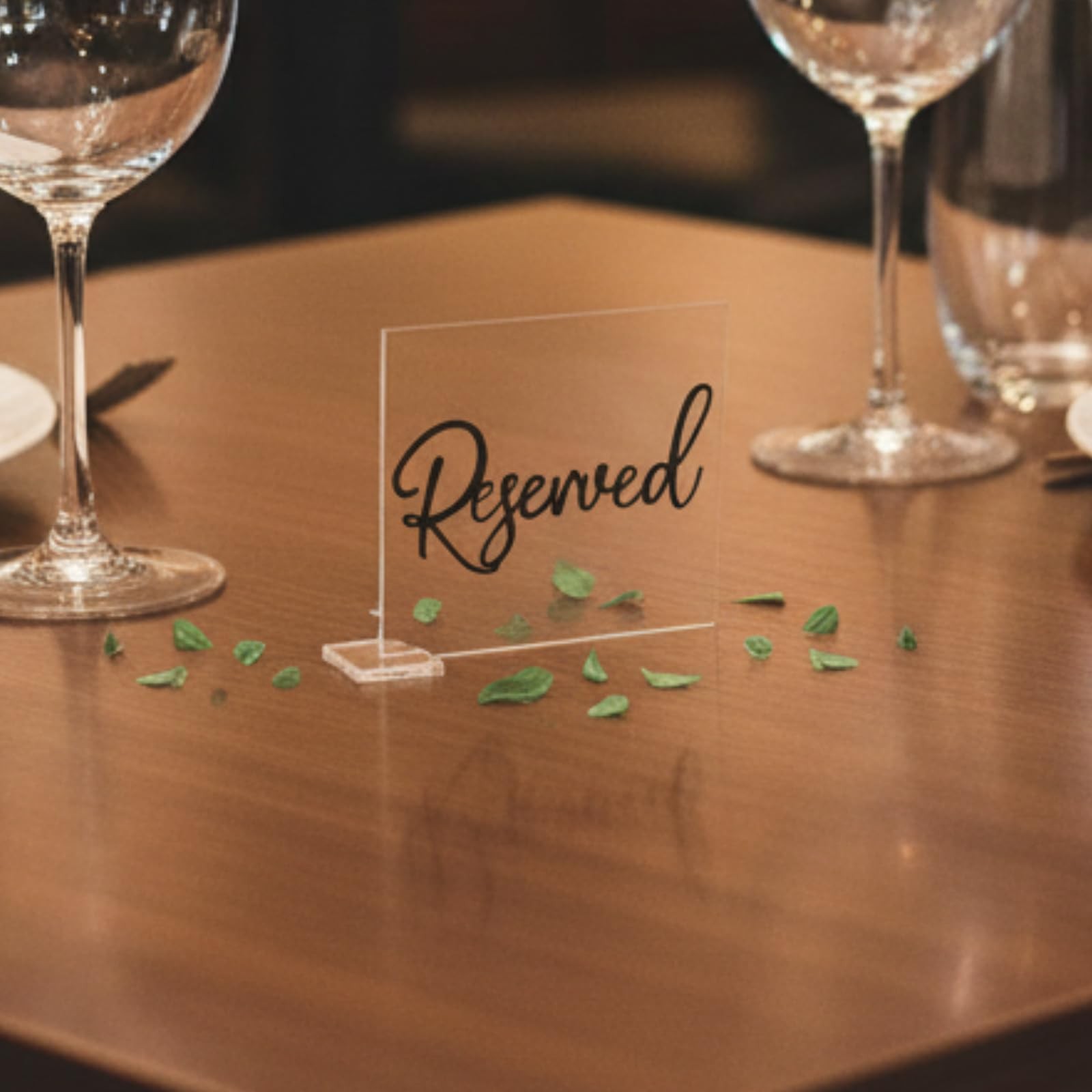 6 Pcs Black Reserved Table Signs 3.9×3.5 Inch Acrylic Seating Cursive Letters