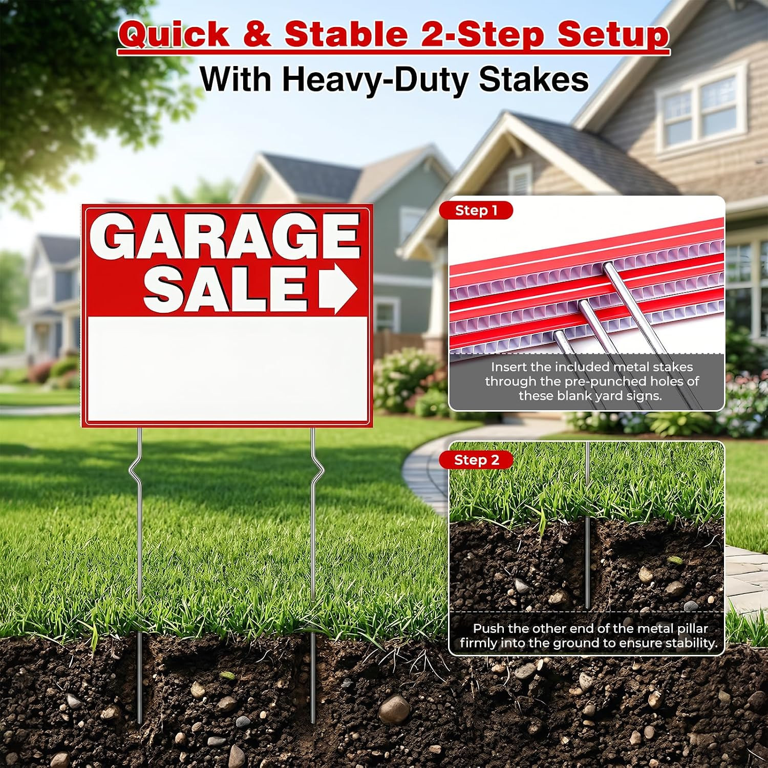 Garage Sale Signs Kit (14Pack)-17×13 Inch Large Garage Sale Sign with Metal Stak