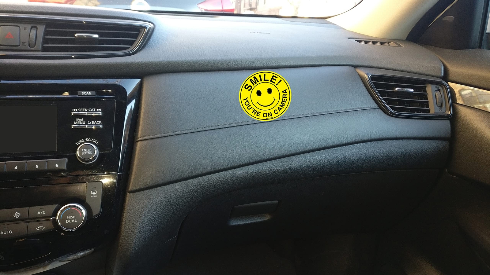 (Set of 5) Smile You&rsquo;re On Camera Stickers – 4.5&Prime; Circle – Durable Self Adhes…