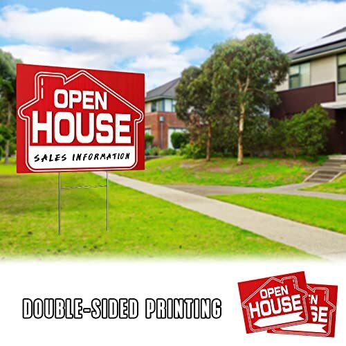 Open House Signs 5 Pack 16&Prime; x 12&Prime; Double-Sided Yard Signs with Metal H Stakes…