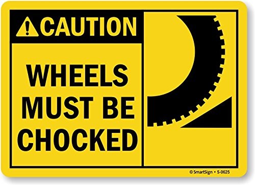 10×14 Inch Plastic Caution Wheels Must Be Chocked Safety Warning Door Sign