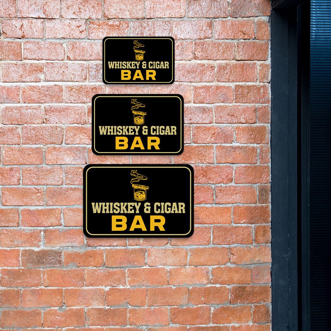 Classic Framed Plus Whiskey & Cigar Bar Wall or Door Sign | Funny Home Decor
