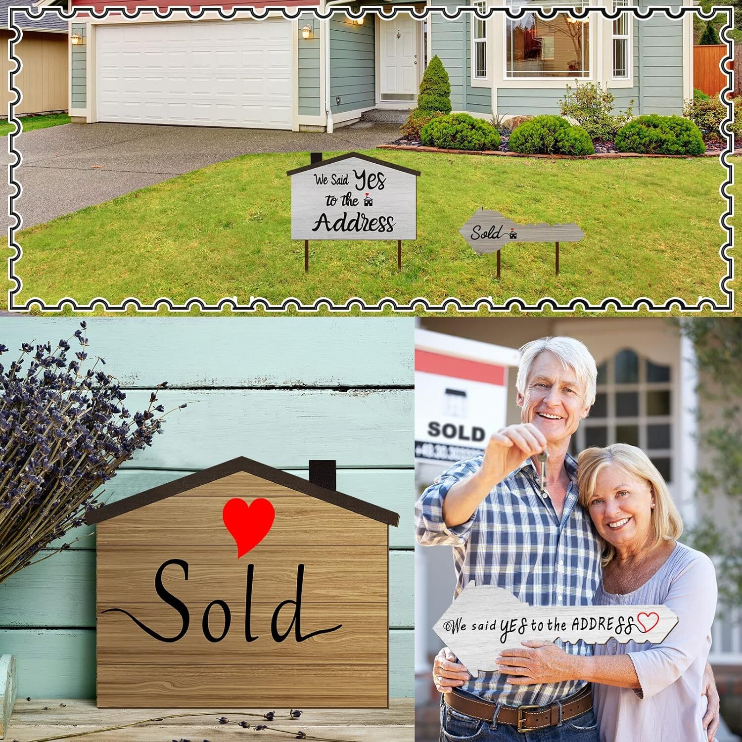 2 Pieces Real Estate Sold Signs, Wooden Double-Sided Social Media Photo Props,