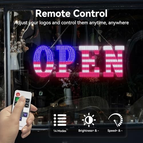 40&Prime; x 14&Prime; LED OPEN Sign with Remote, Dimmable Brightness, Flash Modes for Storef