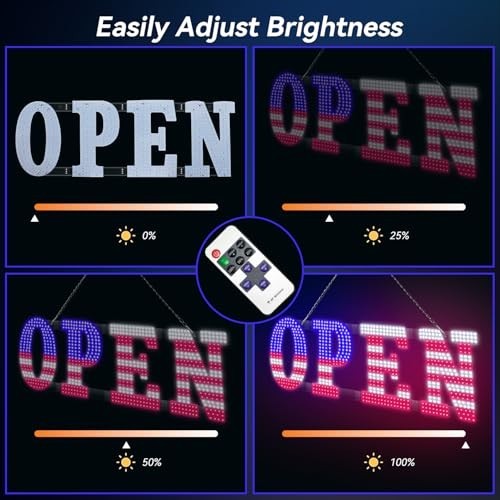 40&Prime; x 14&Prime; LED OPEN Sign with Remote, Dimmable Brightness, Flash Modes for Storef