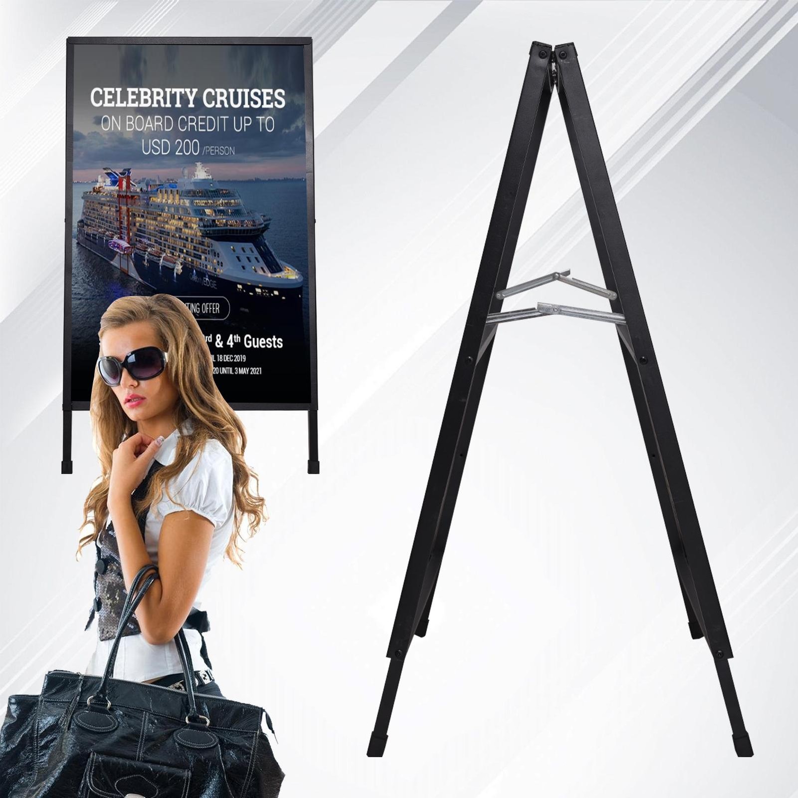 Heavy-Duty Double-Sided Metal A-Frame Sidewalk Sign Holder Stand 24&Prime;x36&Prime;