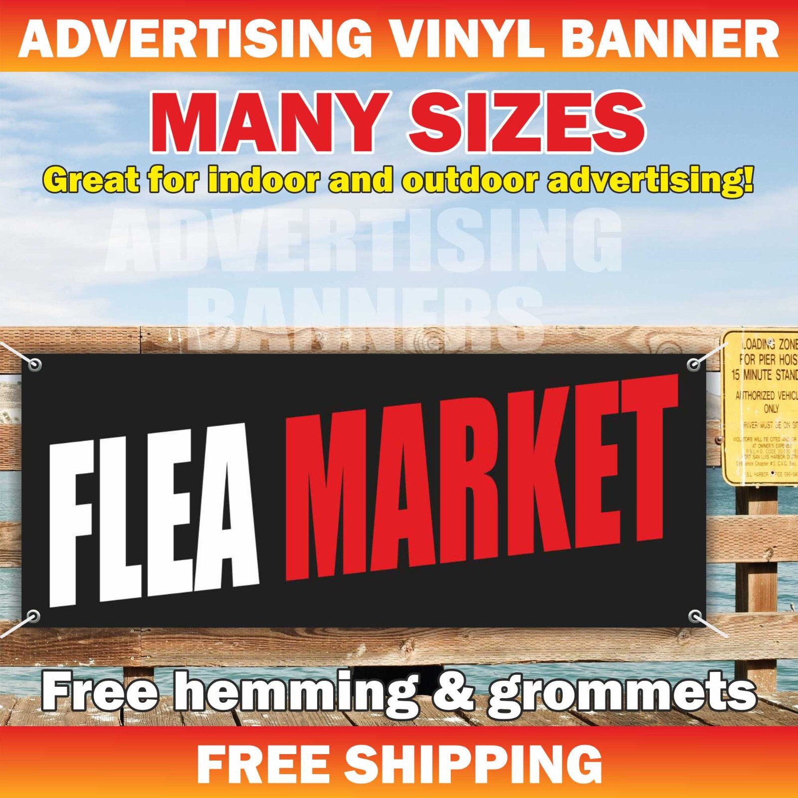 FLEA MARKET Advertising Banner Vinyl Mesh Sign Antiques Collectibles Garage Sale