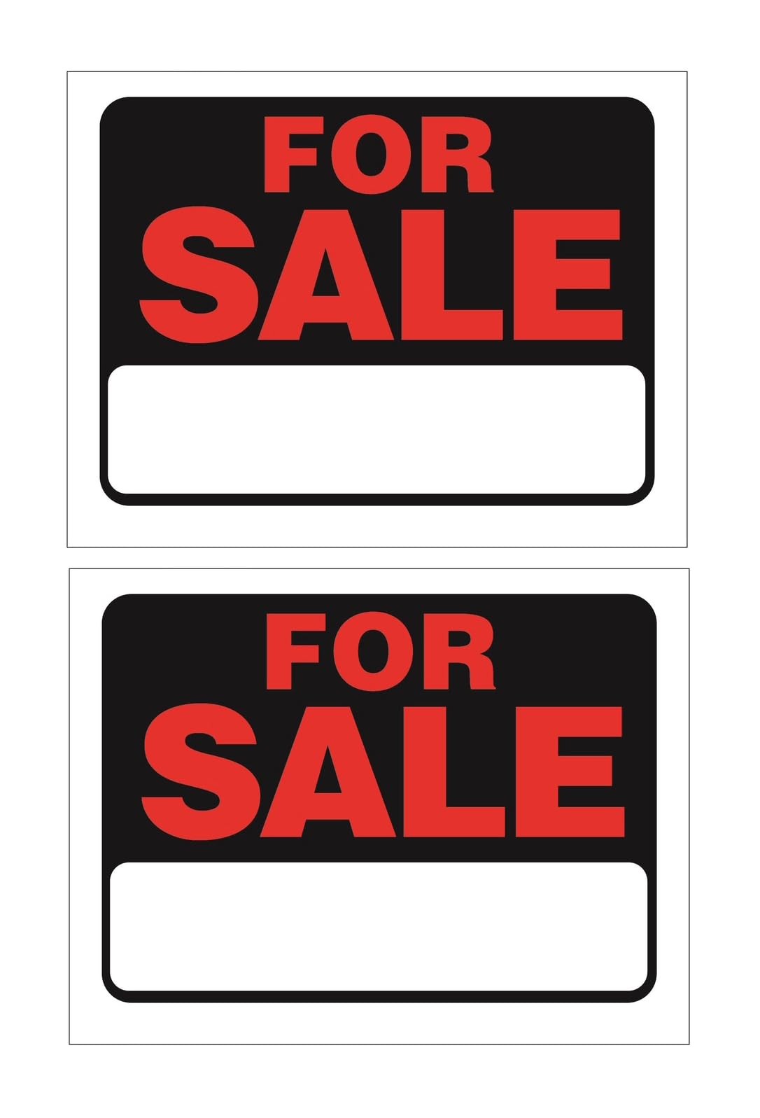 2 PCS 9×12 Inch For Sale Sign Waterproof Plastic Writable Red White Black