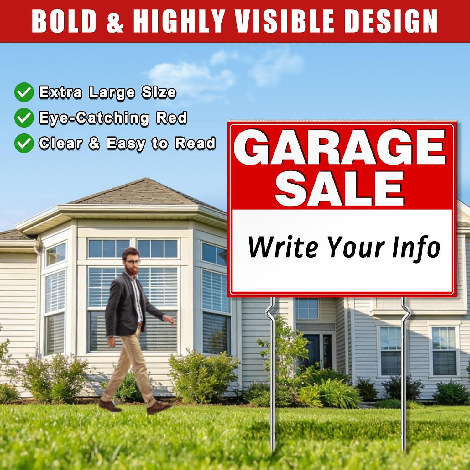 Garage Sale Signs 24&Prime; X 17&Prime;, 3Pcs Foldable Extra-Large Yard Sale Signs with Meta