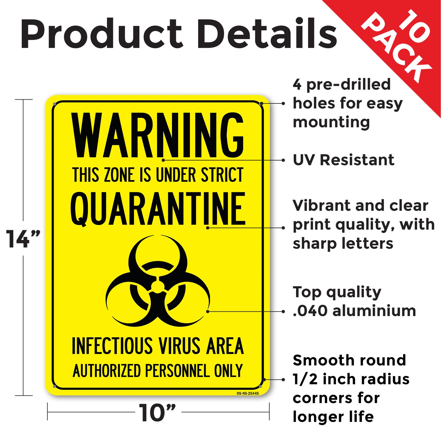 Warning This Zone Is Under Strict Quarantine Public Safety Sign – 5 or 10 Pack