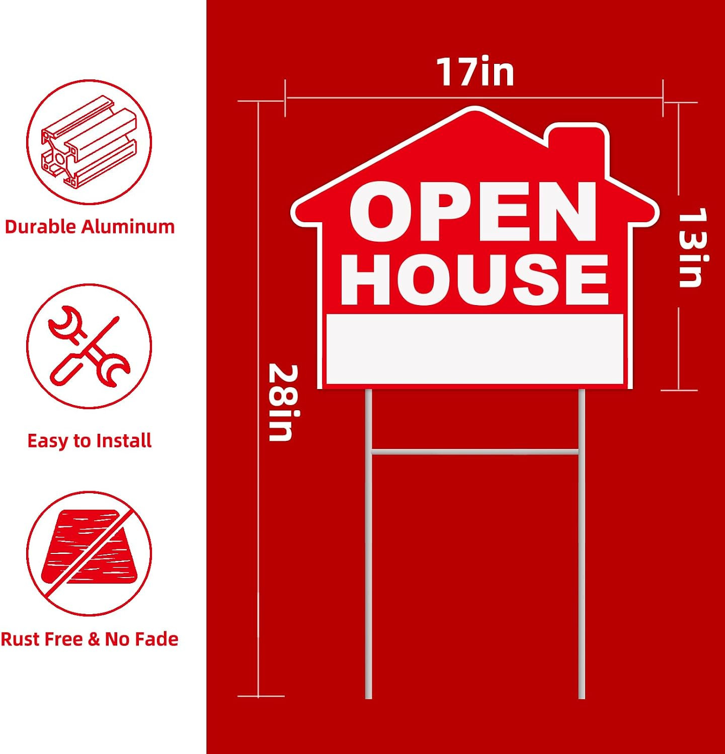 Open House Signs For Real Estate, 3-Pack 17&Prime;x13&Prime; Double-Sided Signs, Corrugated