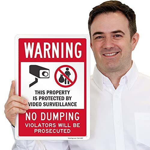« Warning – This Property Is Protected By 10&Prime; x 14 » Non Reflective Aluminum