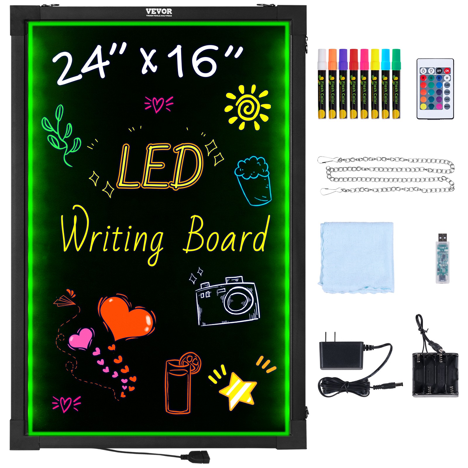 VEVOR LED Message Writing Board 24&Prime;x16&Prime; Illuminated Erasable Lighted Chalkboard