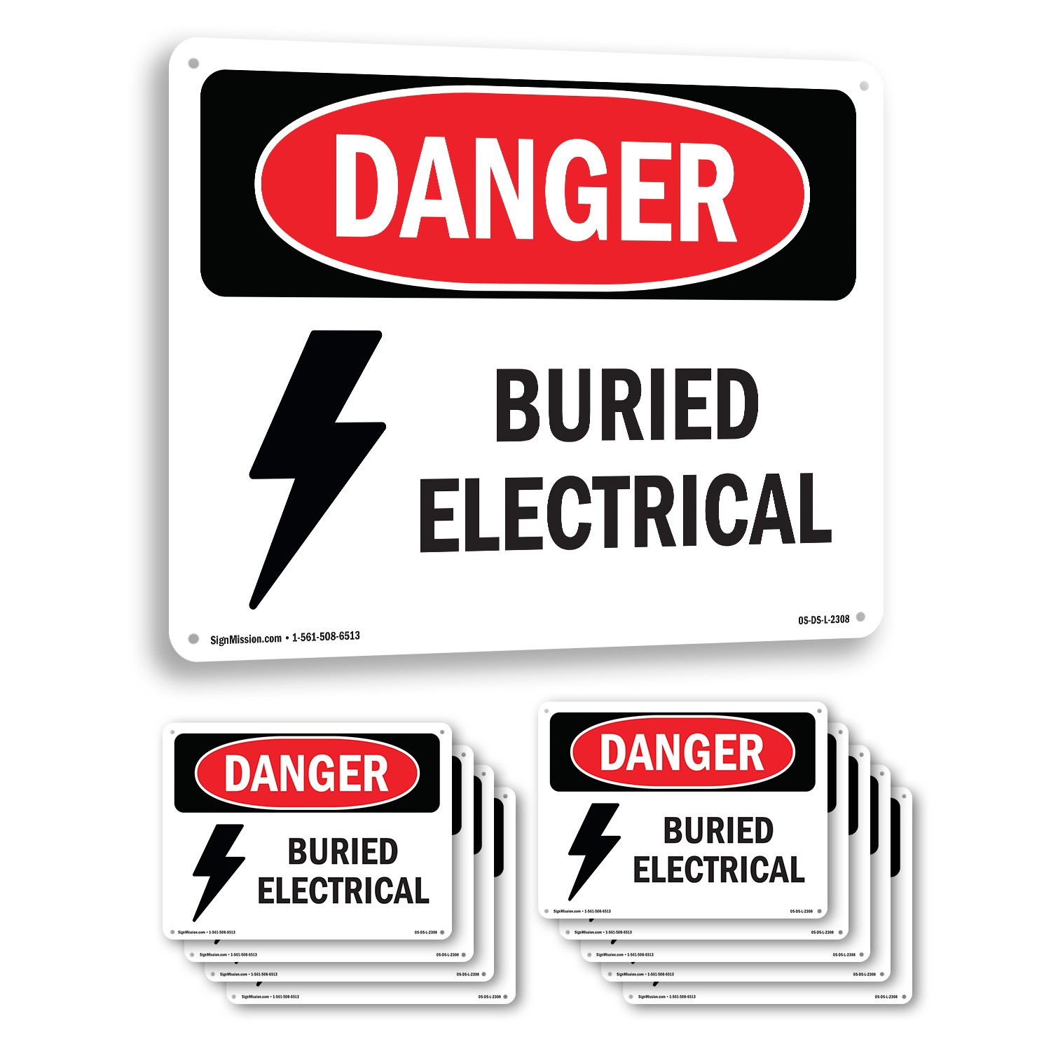 Buried Electrical OSHA Danger Sign Metal, Plastic, Or Decal – 5 or 10 Pack